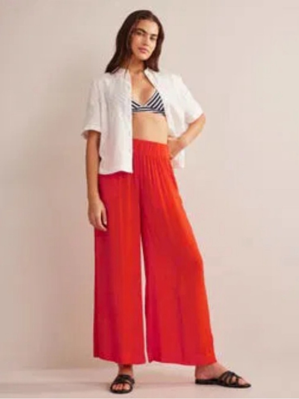 Boden Holiday Wide Leg Pull-On Trousers Size 8R Poppy Red